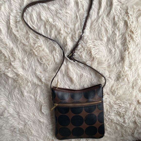 Brahmin Crossbody Bag Brown Black Barcelona Polka Dot Pattern - Picture 2 of 9